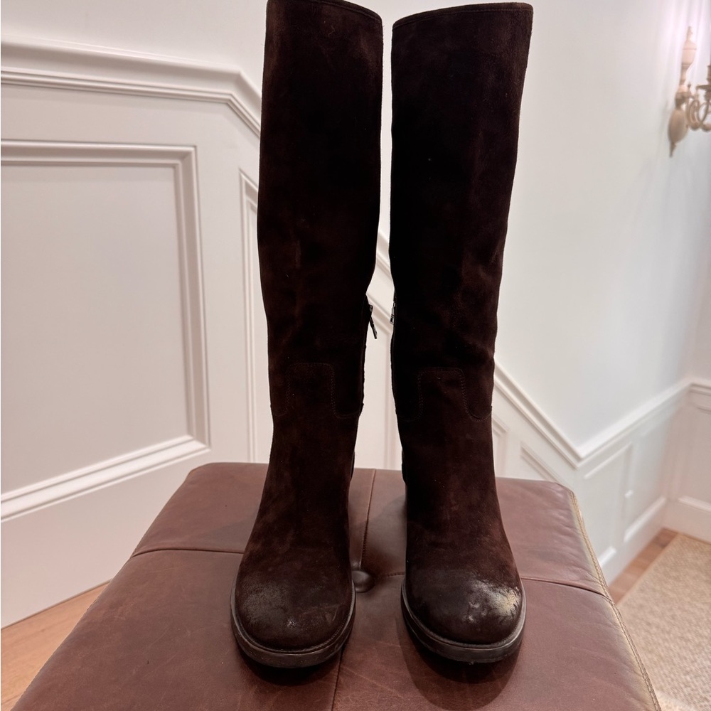 PRADA Brown Suede Knee-High Boots